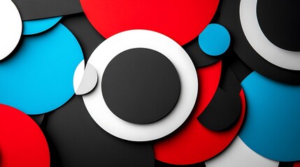 Poster - Abstract Circular Pattern in Red, Blue, Black, and White