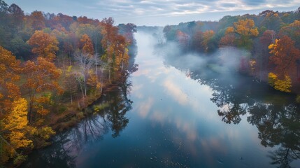 Wall Mural - Misty Autumn River