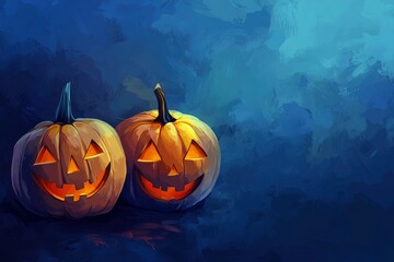 Wall Mural - Halloween event background with charming upscale pumpkins. Premium illustration for banners, posters, greetings and Halloween celebrations - generative ai