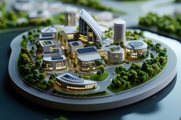 Aufkleber - 3D-rendered model of a sustainable city, where users can explore buildings powered by renewable energy, green spaces, and efficient transportation systems in a digital environment