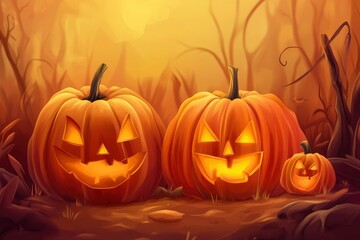 Halloween event background with charming upscale pumpkins. Premium illustration for banners, posters, greetings and Halloween celebrations - generative ai