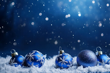 blue christmas background with snowflakes and christmas balls