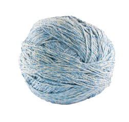 blue and white knitting yarn ball of wool with blue and red details, thread string clew isolated on 