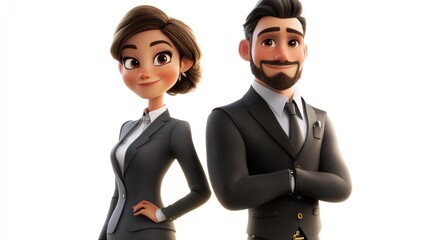 Poster - A stylized animated couple in business attire, exuding professionalism and confidence.