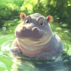 Wall Mural - hippopotamus in water