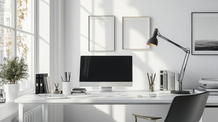 Wall Mural - Minimalist home office setup with only essential items on a clean desk