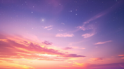 sunset or sunrise view with partly cloudy sky and stars