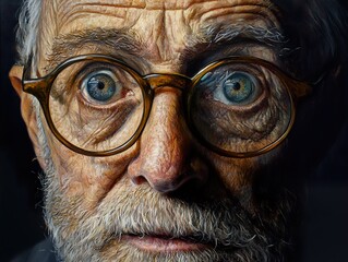 Poster - Intense Portrait of an Elderly Man with Glasses