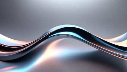 Abstract 3D silver wave with blue and pink light reflection.