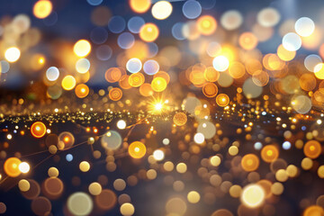 Poster - Captivating golden bokeh lights illuminating a night sky, creating an enchanting atmosphere during a festive celebration. Generative AI