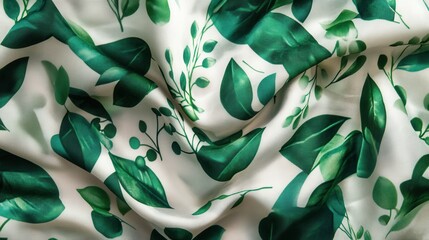 Wall Mural - Sustainable fashion logo featuring green leaves and organic fabric patterns