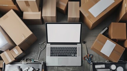 Poster - Laptop and Cardboard Boxes