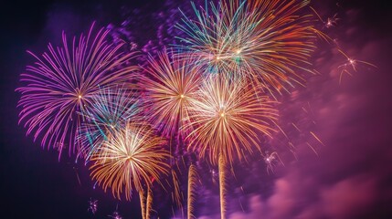 Poster - Vibrant Fireworks Display Lighting Up the Night Sky with Mesmerizing Colors and Patterns