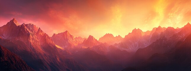 Canvas Print - A breathtaking sunset over majestic mountains, showcasing nature's beauty and tranquility.