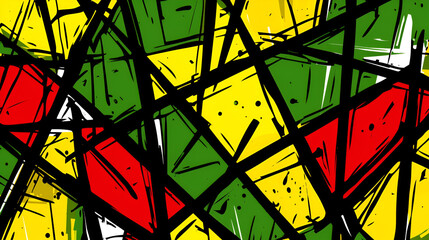 Aufkleber - Colorful abstract pattern with dynamic lines and shapes in red, green, and yellow creating a vibrant composition