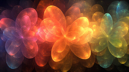 Aufkleber - Colorful abstract design featuring a seamless blend of vibrant shapes with glowing effects against a dark background
