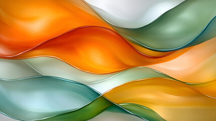 Aufkleber - Abstract wavy patterns in vibrant orange, green, and white colors create a dynamic visual flow, evoking feelings of movement and energy