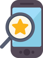 Poster - Magnifying glass is hovering over a smartphone, searching for a five star review