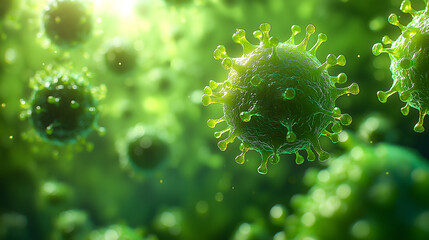 Microscopic View of Virus Particles. Futuristic Virus Simulation.