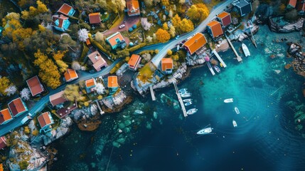 Wall Mural - Aerial View of a Coastal Village