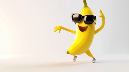 Wall Mural - A cheerful, anthropomorphic banana wearing sunglasses, striking a fun pose.