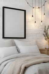 Wall Mural - Cozy bedroom corner featuring neutral decor and elegant lighting in a modern home interior