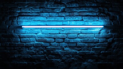 Poster - A glowing blue neon light illuminating an aged brick wall, adding a sleek, modern vibe to a rustic backdrop