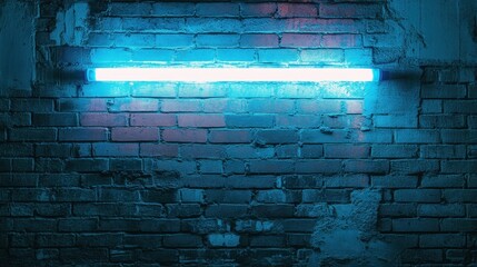 Poster - A glowing blue neon light illuminating an aged brick wall, adding a sleek, modern vibe to a rustic backdrop