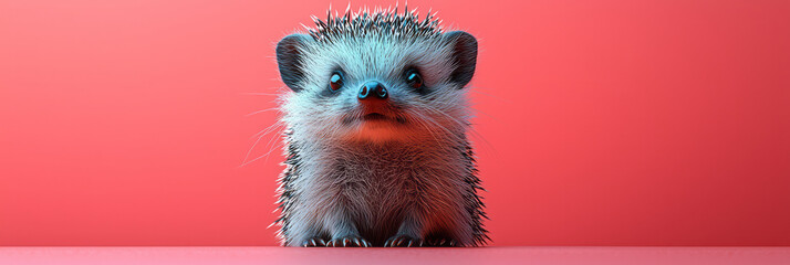 Poster - A close-up of a hedgehog, isolated on a pastel peach background, with its tiny quills and inquisitive expression,