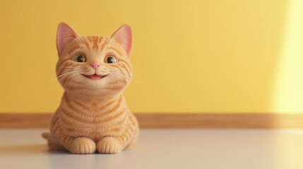 Wall Mural - A cartoon cat with a big smile on its face is sitting on a floor