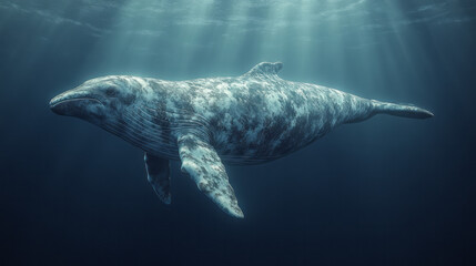 Poster - A narwhal swimming through icy waters, isolated on a pastel lavender background, showcasing its long tusk and mysterious beauty,