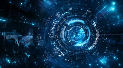 Poster - Abstract digital technology background with glowing blue lines and circles.