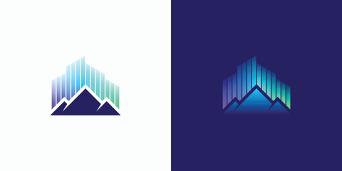 Wall Mural - A combination logo that combines the shape of a mountain, and aurora light. Icon for business, outdoor, travel, and personal branding.