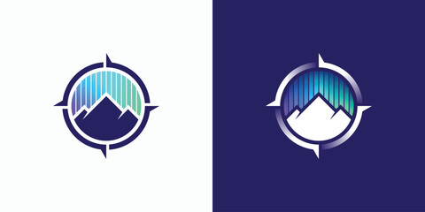 Wall Mural - A combination logo that combines the shape of a mountain, a compass and aurora light. Icon for business, outdoor, travel and personal branding.