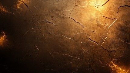 Poster - Abstract dark brown and gold textured background with cracks and light spots suitable for designs and artworks.