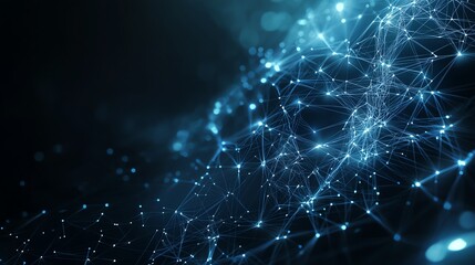Poster - Abstract futuristic network data visualization with glowing blue light points and connected lines on a dark background.