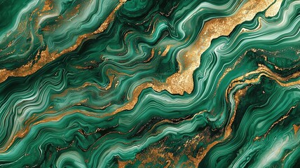 Poster - Abstract green and gold marbled texture background, perfect for modern art, design projects, or elegant presentations.