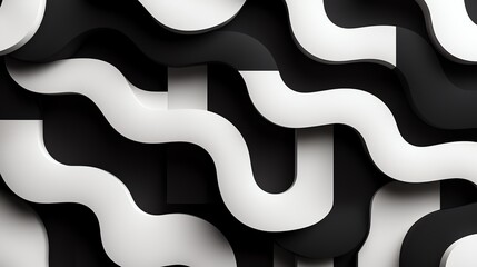 Poster - Black and white abstract wavy pattern with intertwining curves creating a modern, stylish, and dynamic visual texture.