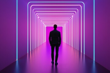 Poster - 3D projection mapping at an art gallery, modern aesthetic, glowing transitions
