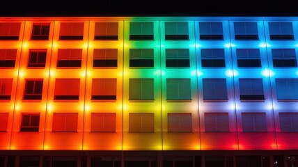 Poster - Architectural facade lit up with projection light, dynamic color shifts