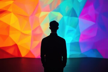 Poster - Interactive projection mapping in a dark environment, vibrant digital artwork