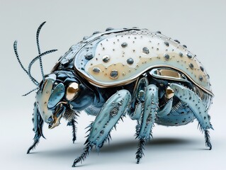 Wall Mural - Metallic Beetle 3D Render - Blue and Gold Insect Design