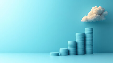 Poster - A bar chart rising, isolated on a pastel blue background, symbolizing financial growth and investment returns,