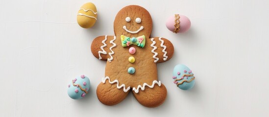 Canvas Print - Easter Gingerbread Cookie On White Background Top View