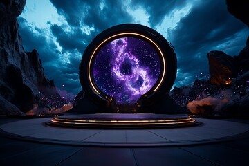 Aufkleber - Digital 3D rendering of a futuristic music festival, where virtual stages, performers, and interactive light shows come to life in an expansive, open-world setting