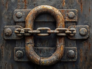 Canvas Print - Rusty Chain and Metal Lock: Industrial Texture