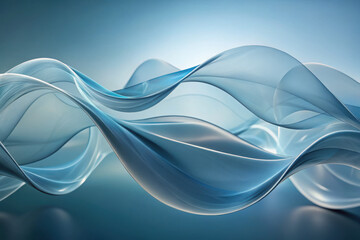Poster - Translucent waves dance gracefully under soft blue light, illustrating the beauty of flowing forms in an abstract composition. Generative AI