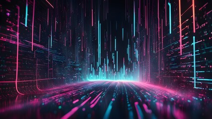 Wall Mural - Abstract futuristic cityscape with glowing neon lines.