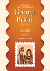 Poster - Traditional Royal Wedding Invitation card design with Bride and Groom Welcoming illustration	