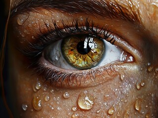 Wall Mural - Close-Up of a Human Eye with Water Drops